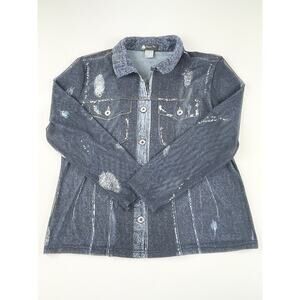 Damee Inc Blouse Womens Medium Top Long Sleeve Full Zip Sheer Wired Collar